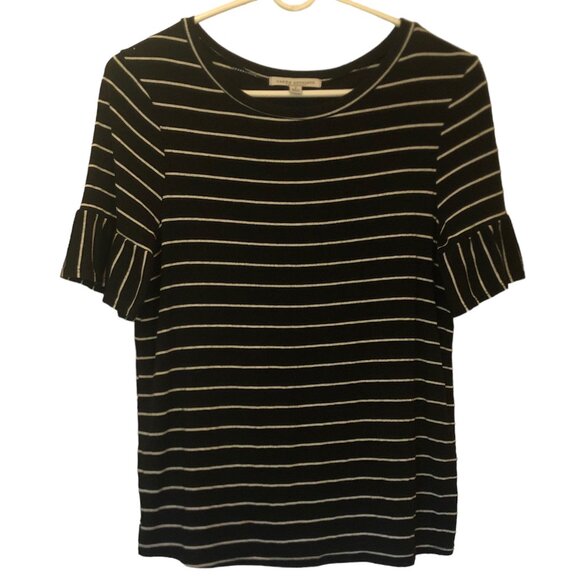 Green Envelope bl/wh striped t-shirt w/ ruffle sleeves sz S - Picture 1 of 5